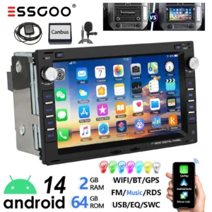 ESSGOO 7" Android 14 2+64G Wireless Apple Carplay