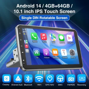 ESSGOO 10.1 Inch 4+64GB Rotatable IPS Touchscreen Single 1 DIN Car Stereo