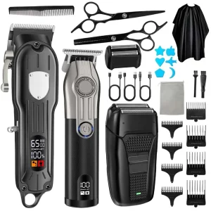Professional Hair Clipper Set for Men, Cordless Haircut Kit with LED Display