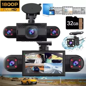 Dash Cam Recorder 4 Channel 360° Front Rear Inside Car Camera