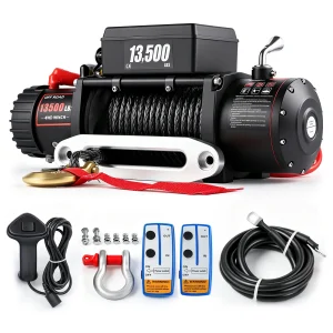  13500LBS 12V Electric Recovery Winch Heavy Duty Synthetic Rope
