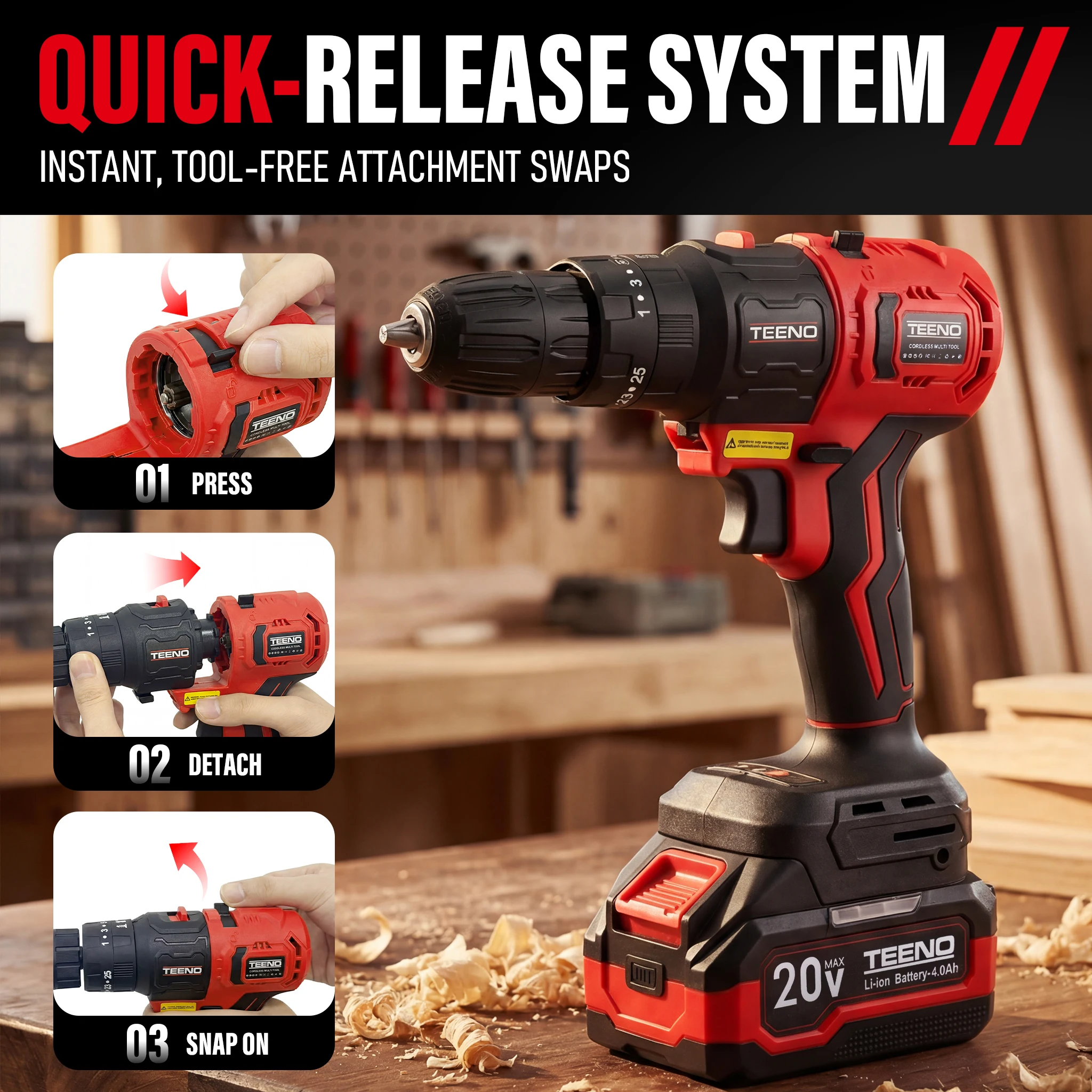 20V MAX Brushless Power Tool Combo Kit, 9-in-1 Cordless Interchangeable Multi-Tool Set - Image 3
