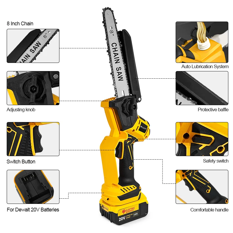 Dewalt 8 Inch 1380W Brushless Yellow Electric Chain Saw - Image 3